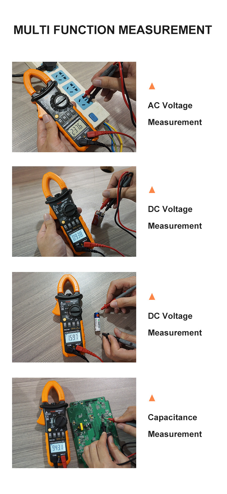 Ture RMS Portable Clamp Meter 600V AC/DC 600A AC/DC For Solar Power System
