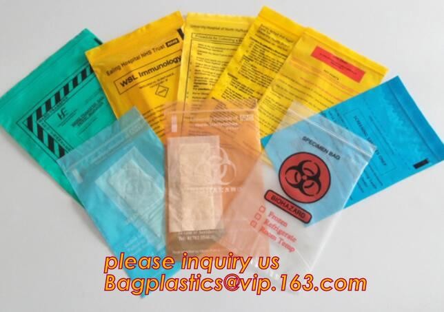 Laboratory Medical biohazard lab plastic specimen transport bag with double pouches, embossed reclosable biohazard speci