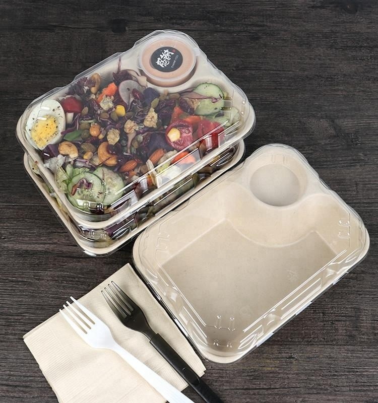 22.4x16x4.5cm Biodegradable Bamboo Pulp Packaging 850ml Microwaveable