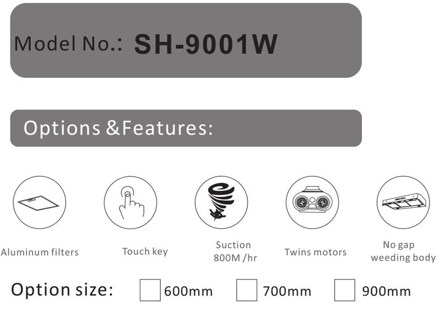 Cooking Appliances SS Material Ventilating Fan Cooker Hood 90cm