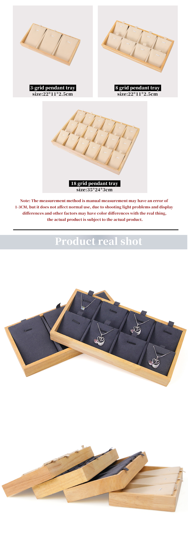Multiple Cells Solid Wood Pendant Storage Rack Luxury Necklace Display Tray