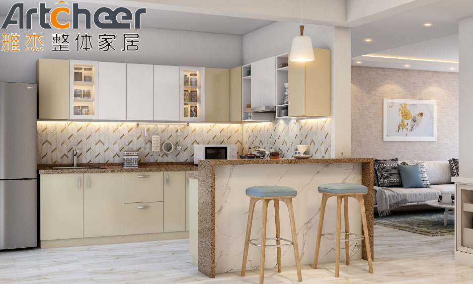 Market Oak Frame kitchen cabinet u shape design with Particleboard Door and Organizer