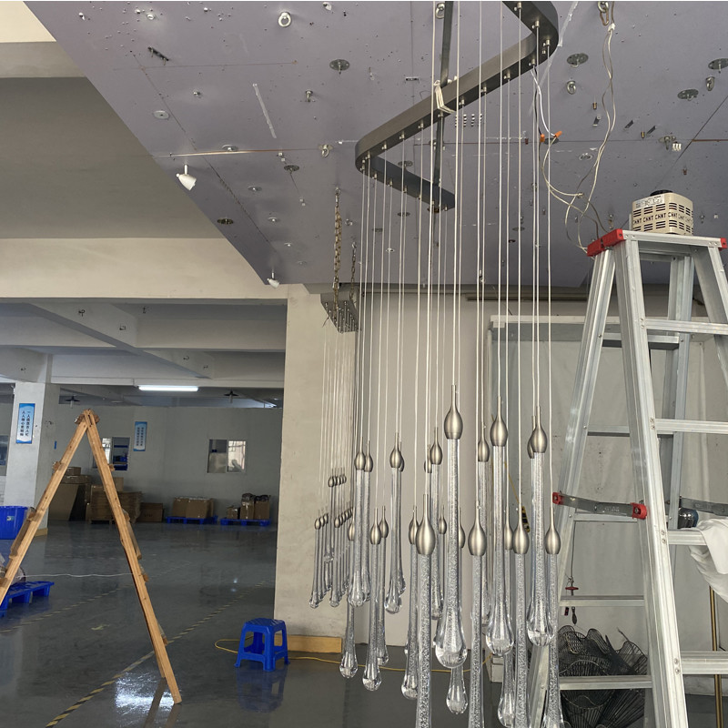 American High Ceilings Chandeliers Water Drop Crystal Chandelier Customization