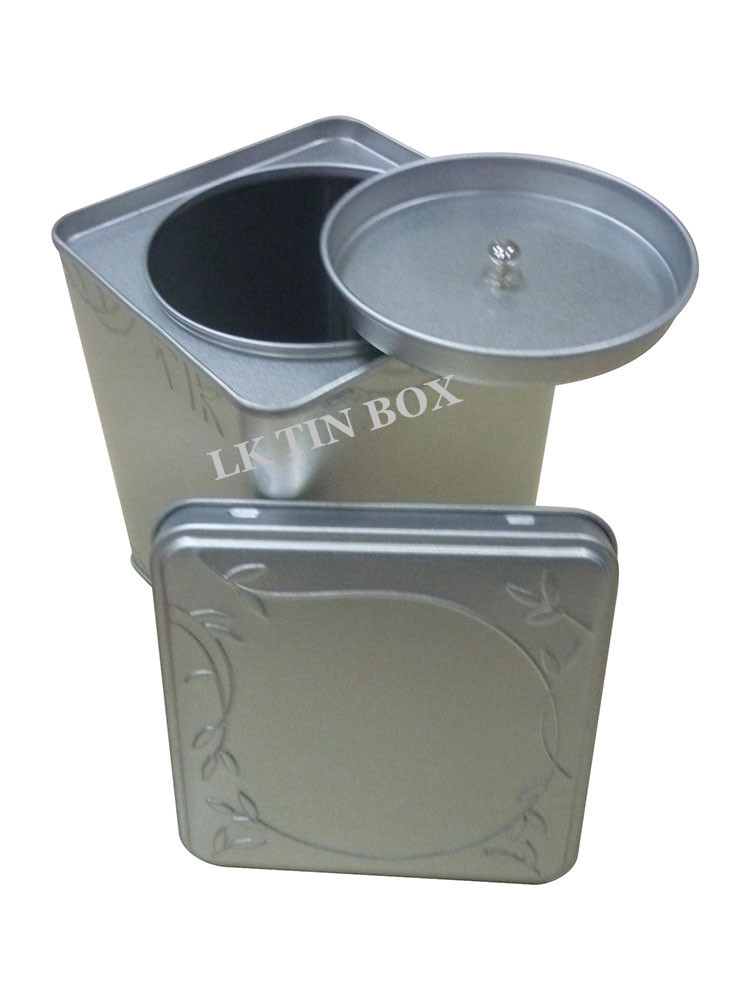 Metal Square Plain Silver Tea Tin Containers Packaging With Inner Lid And Knob