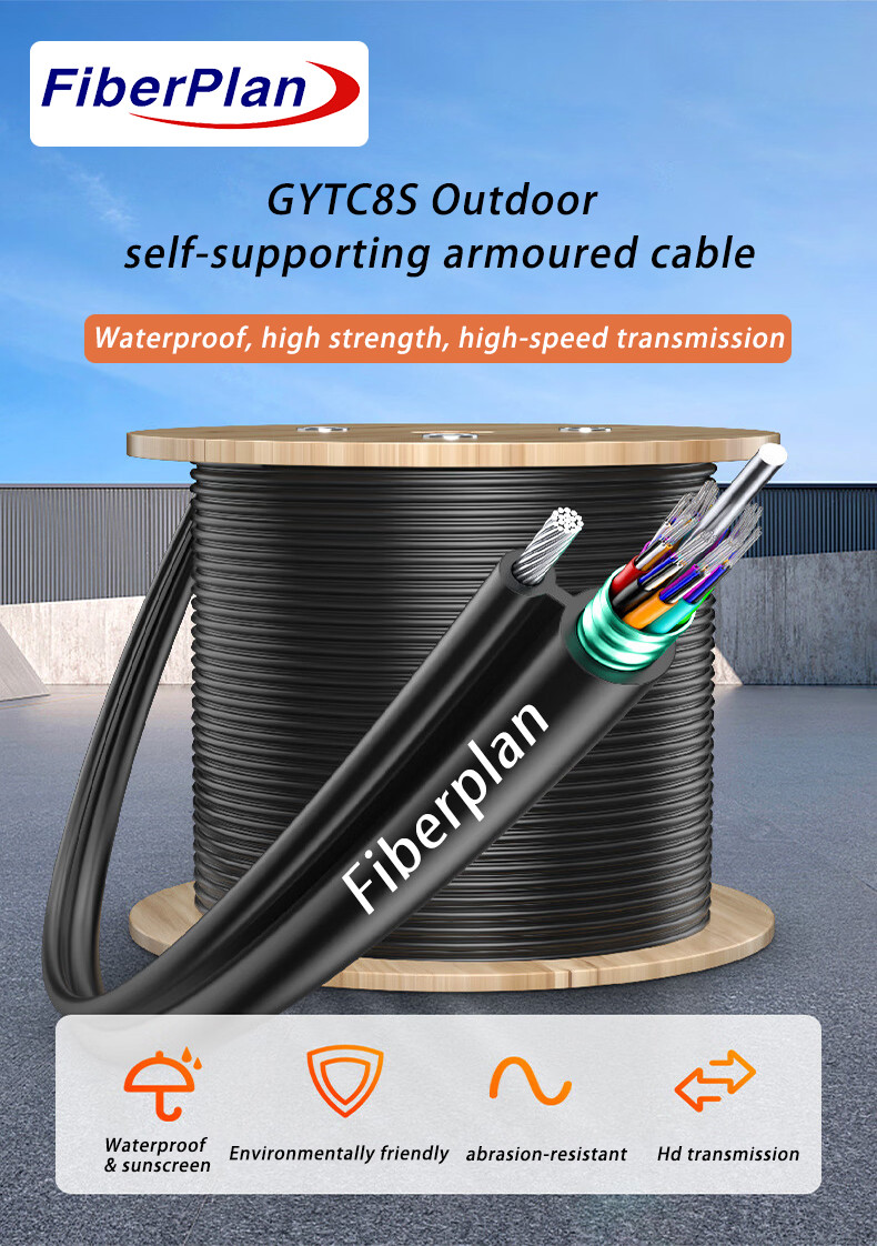Steel Wire Stranded Figure 8 Aerial 6 Core Armored Fiber Optic Cable GYTC8S