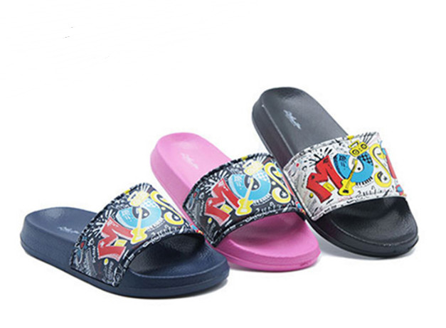 Simple Flat Girl Kid Flip Flop With Print PU Upper