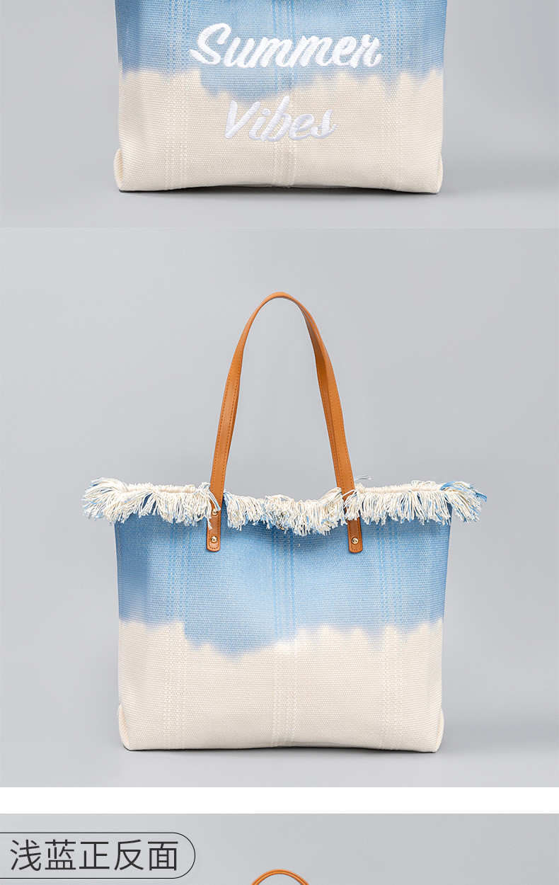 EMBROIDERED TOTE TASSEL DESIGN CANVAS BAG BRAIDED ALPHABET CANVAS UNDERARM NEW SHOULDER SUMMER HIGH CAPACITY WOMEN'S BAG
