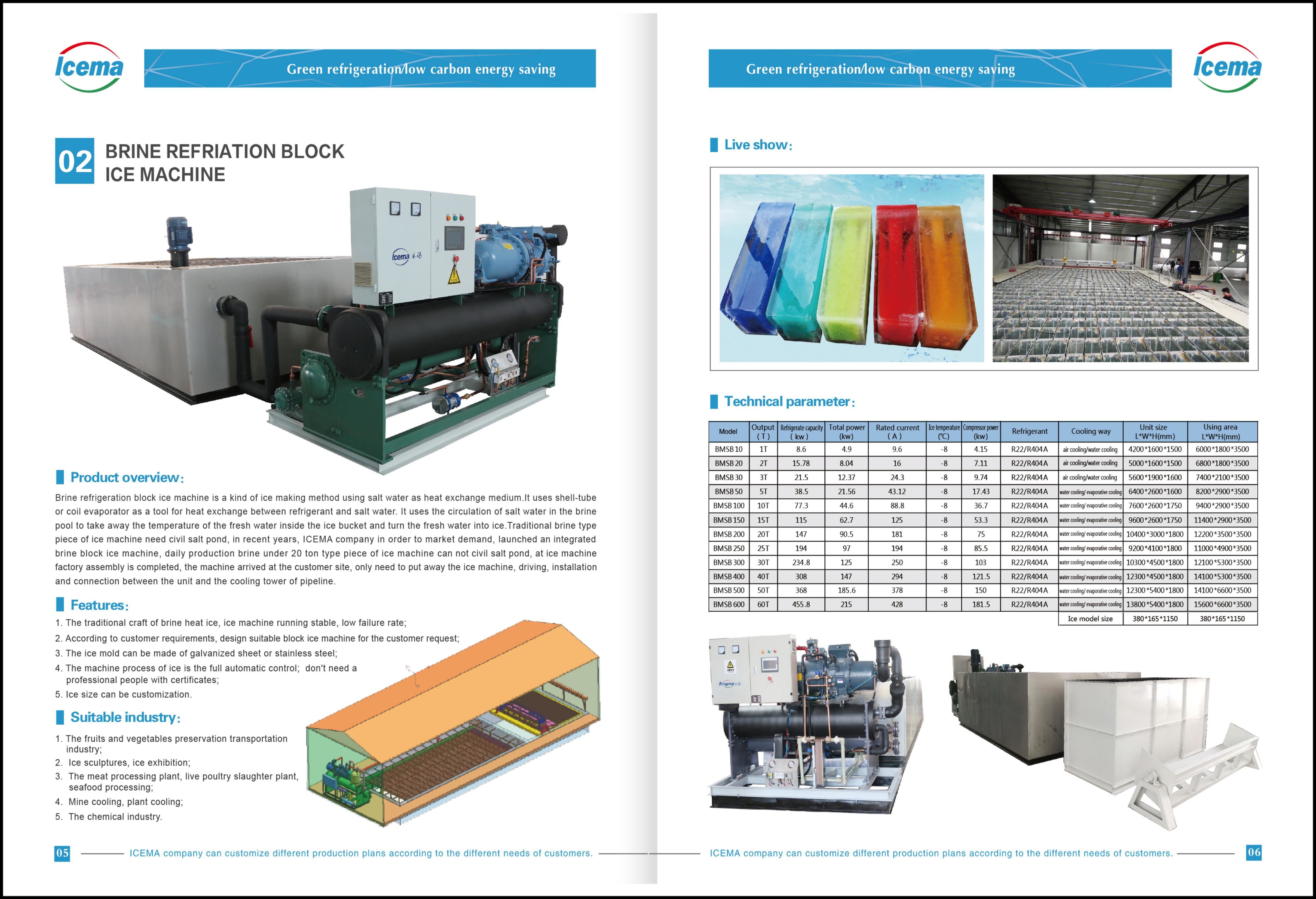CE 15 Ton Industrial Block Ice Maker Machine 70.5KW 380V