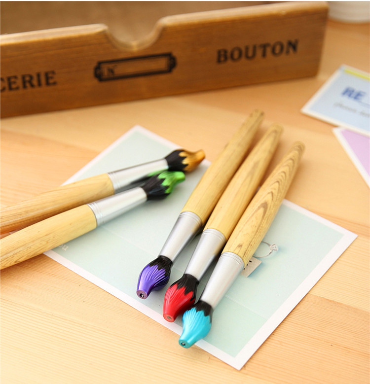 Office School Chinese Calligraphy Brush Shape Mental Wood Blue Ink Ballpoint Pen