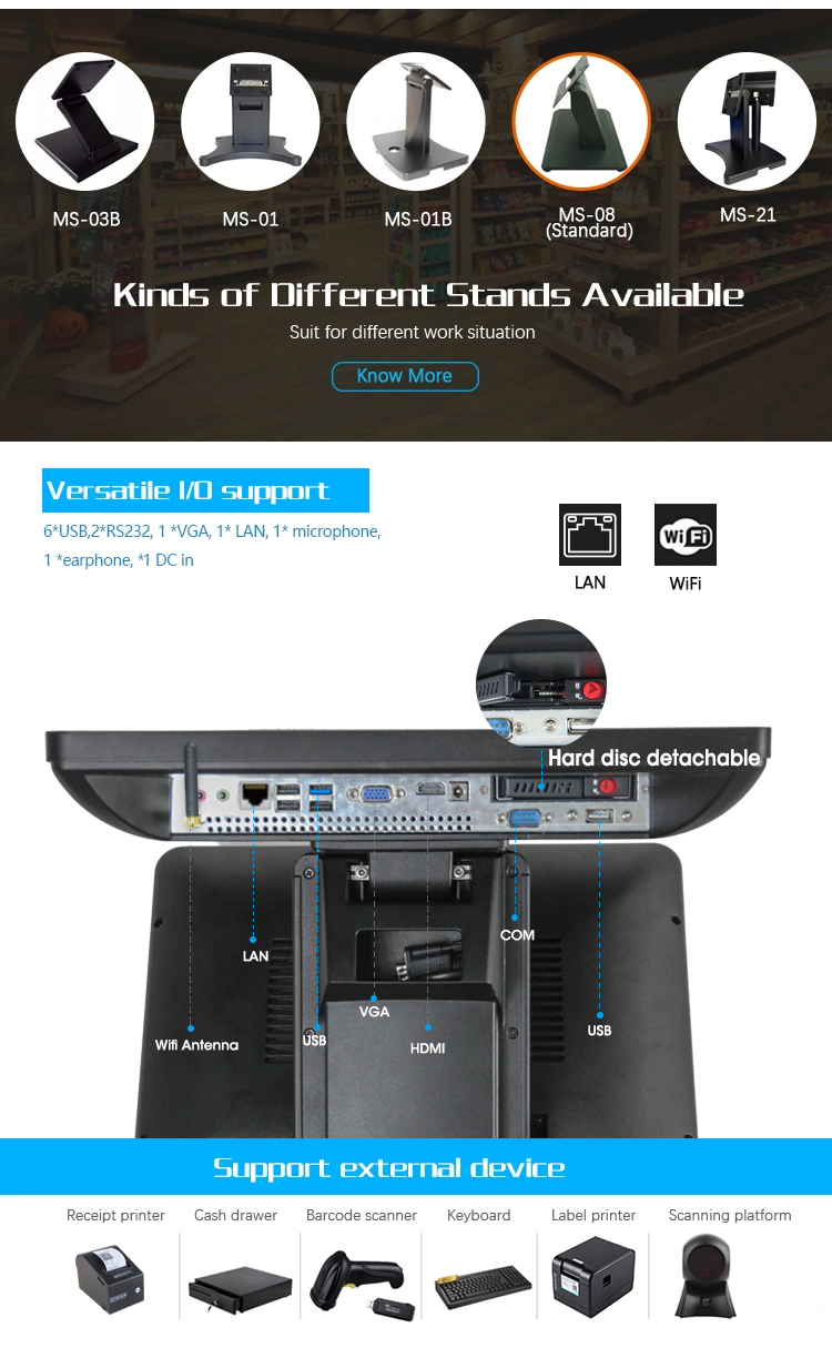 Retailing 128G Windows 7 Pos System Pos Touch Screen Cash Register