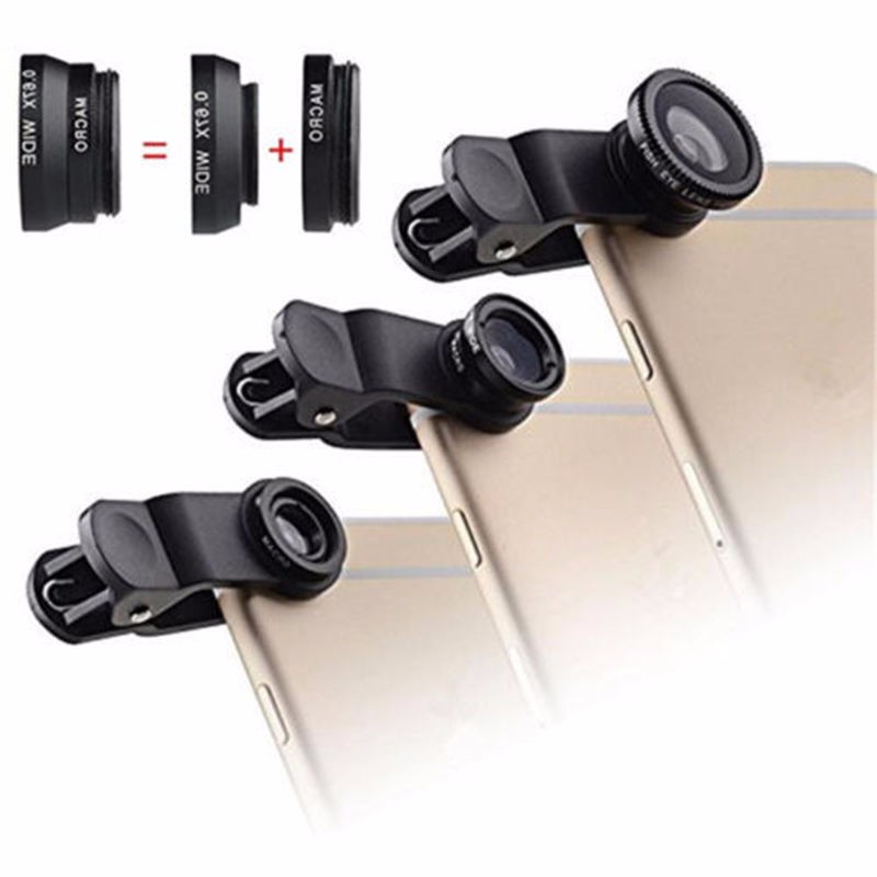 Fisheye Lens 3 in 1 mobile phone clip lenses fish eye wide angle macro camera lens for iphone 6s plus 5s 5 xiaomi huawei lenovo
