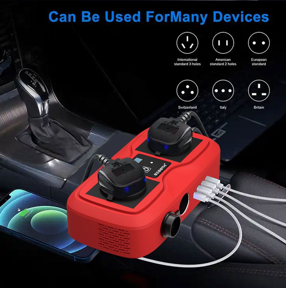 SDK Network SZSSTH DC 12V To 220V 230V 240V AC 2AC Outlet 2USB Port 200W Socket GaN PD Fast Charger Car Power Inverter