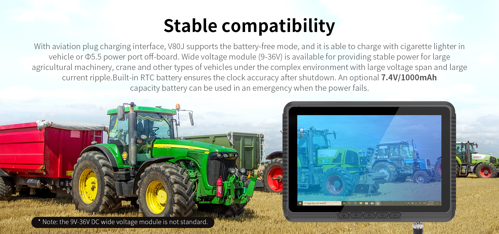 RS485 Capable V80J Rugged Vehicle Tablet with 1000nits Display and Wide Voltage Module