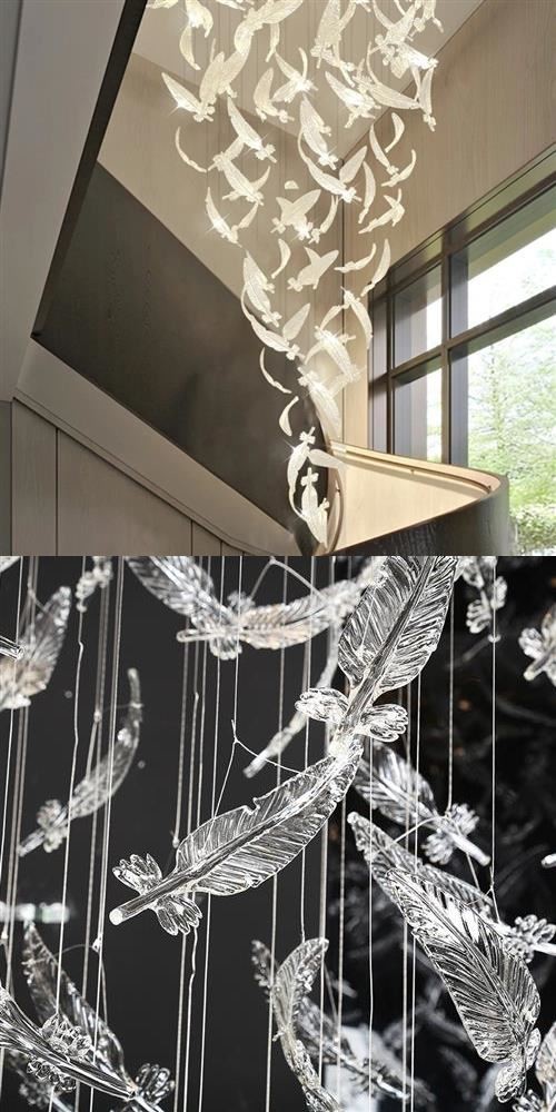 Hanging Art Glass Feather Chandelier Cafe Restaurant Custom Chandelier