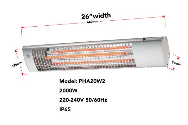 IP65 2000W Electric Patio Heater Infrared Radiant Heat Carbon fiber heating