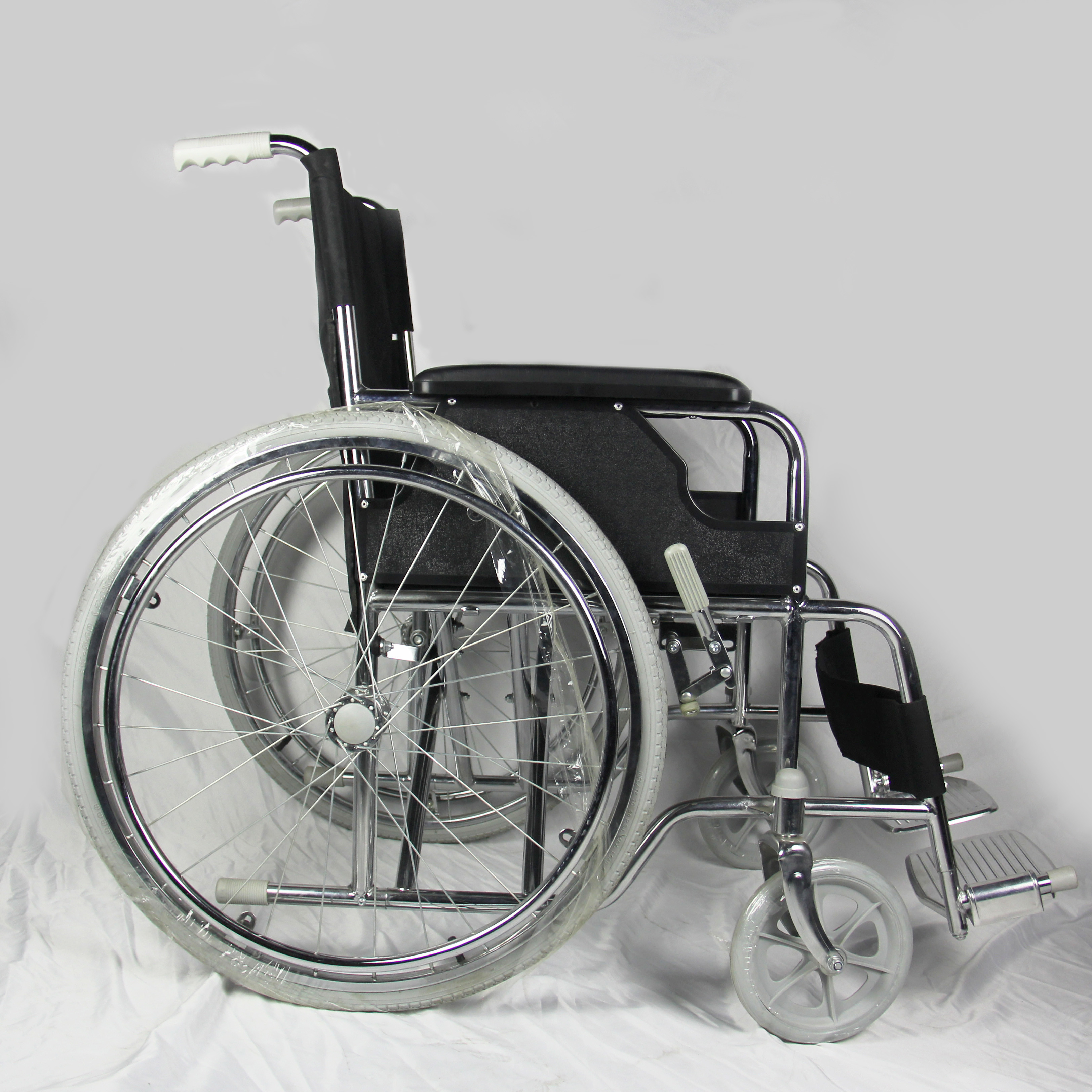 Chromed Frame Folding Steel Wheelchair With Double Cross Bar