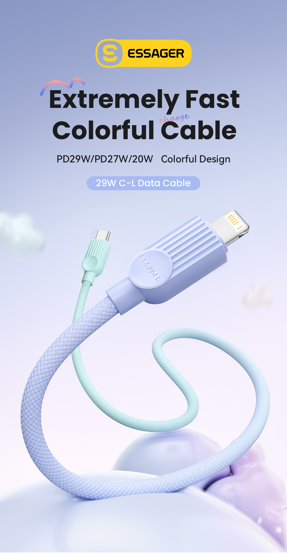 ESSAGER ES-X73 Iphone Charger Cable USB C To Lightning For 13 14 11 12 Pro Max