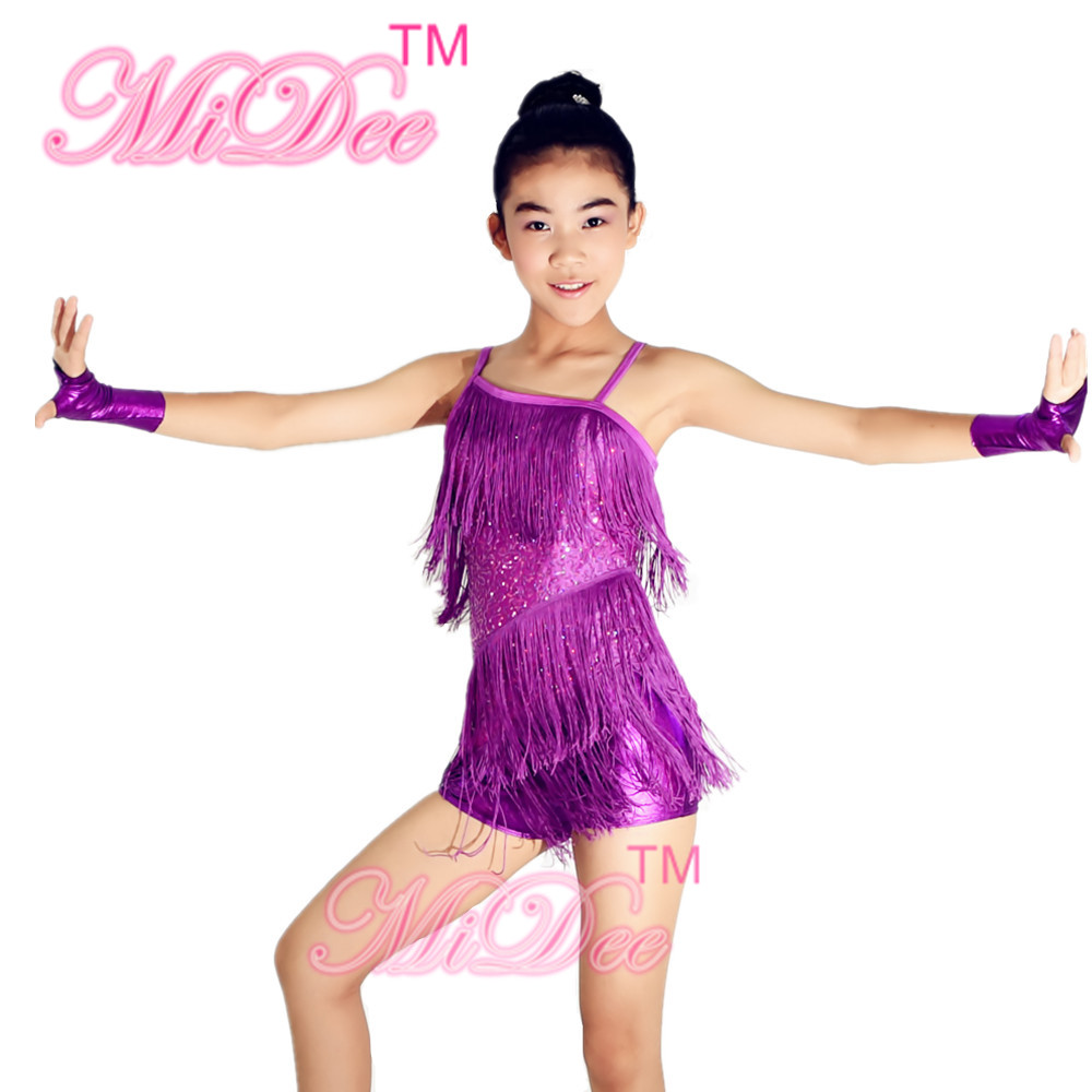 Spandex Blue Red Grape Latin Dance Recital Costumes With Fingerless Gloves