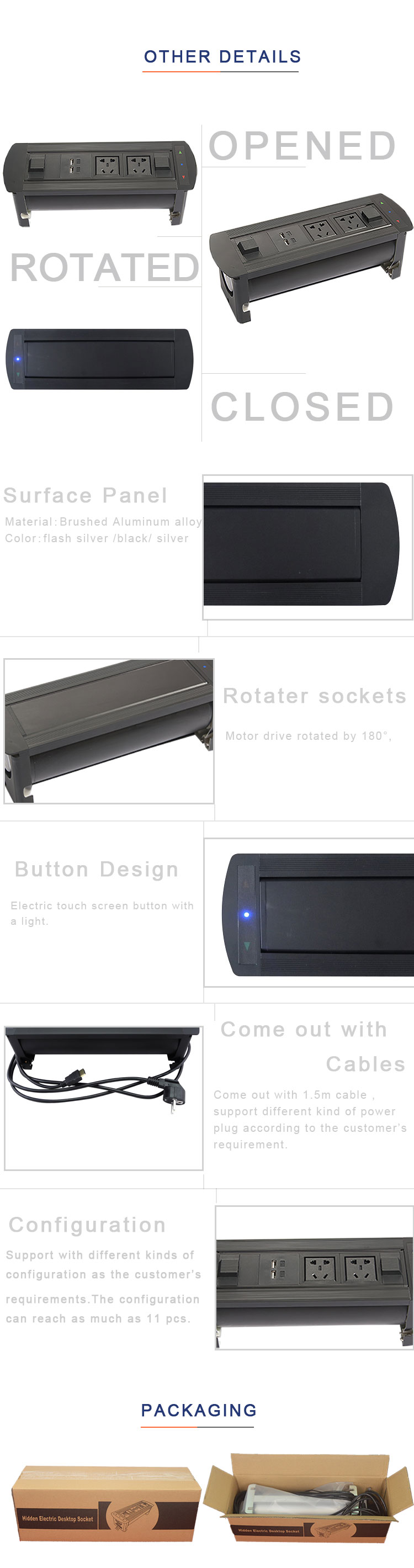 Customized conference usb charger built-in table power socket