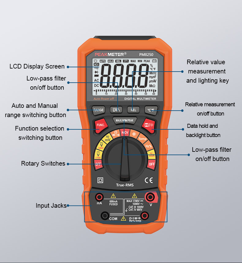 Auto Range Photovoltaic Digital Multimeter Relative LPF Measurement MAX/MIN/PEAK Multimeter