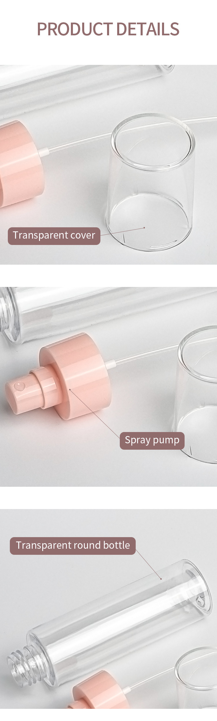 PET Plastic 100ml Spray Bottles Fine Mist Screen Printing With 24mm Mouth