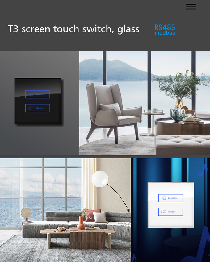 RS485 Modubus Touch Screen Wall Switch Tempered Glass Plastic Cover