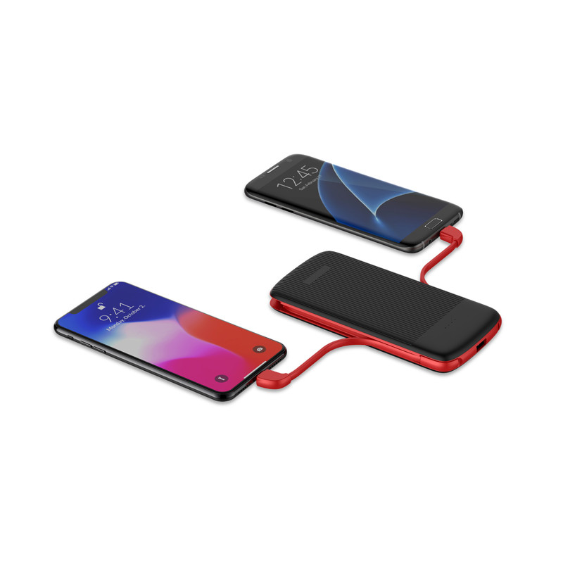 Rubber Coating 5V 2.0A 15.8mm Inbuilt Cable Power Bank