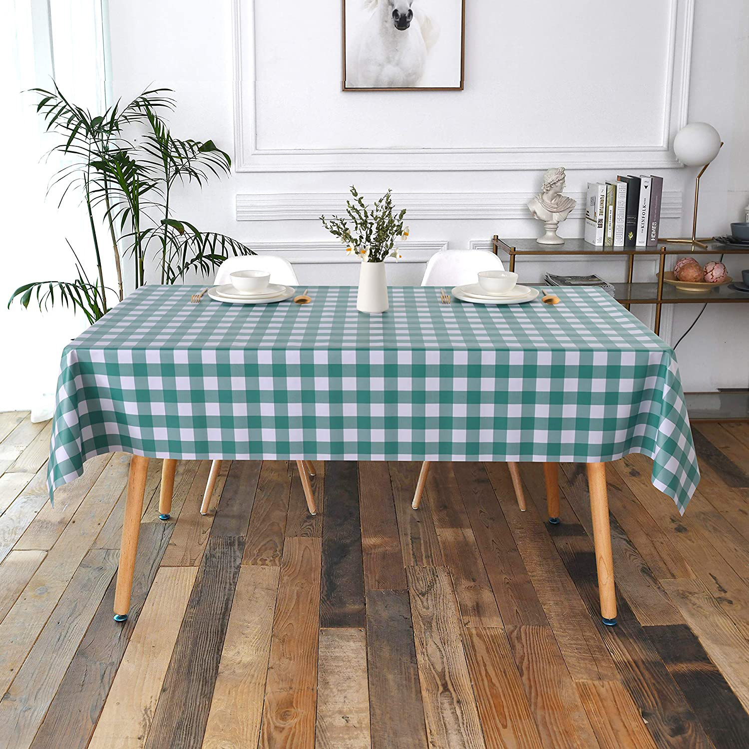 Green Plaid Plastic Table Cloth