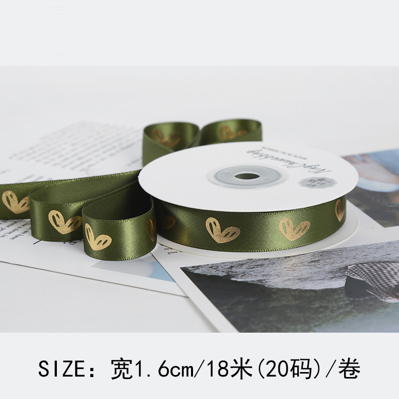 16mm Heart Pattern Gold Foil Printed Ribbon For Gift Packing And Decoration