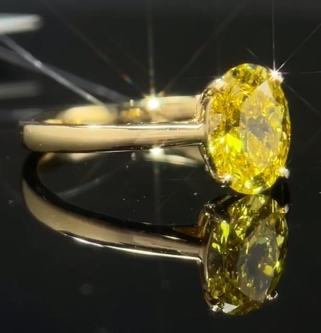 1.59ct Lab Diamond Jewelry Oval Cut Diamond Ring Fancy Vivid Yellow Classic Style