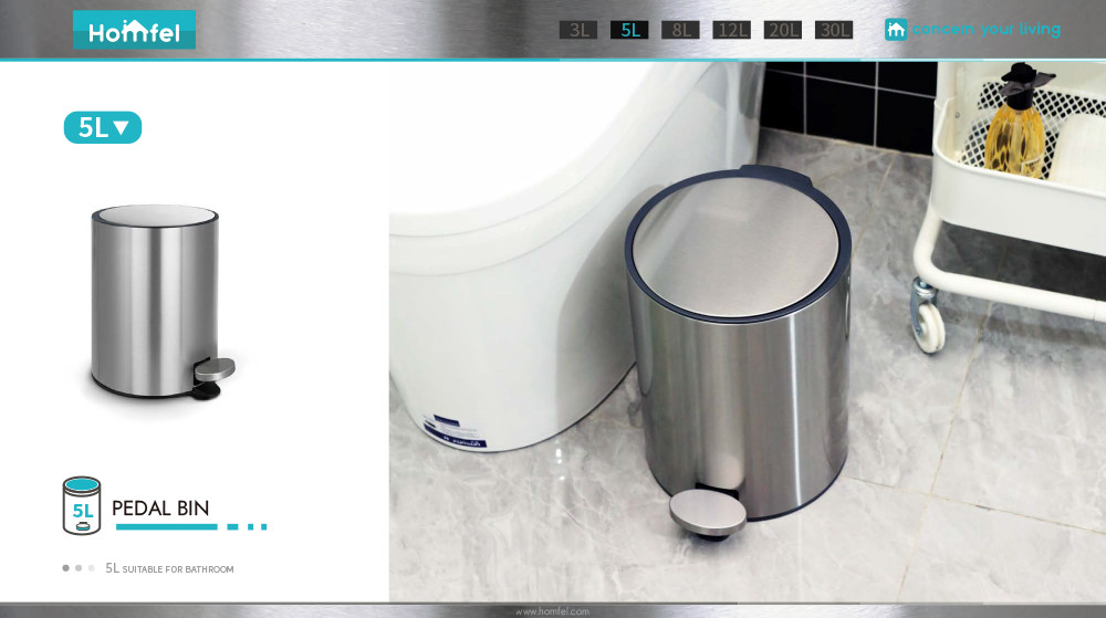Custom Make Jobs Pedal Bin Soft Close Stainless Steel Waste Bin Rolling Cover Type for Household Bathroom Kitchen Trash Can