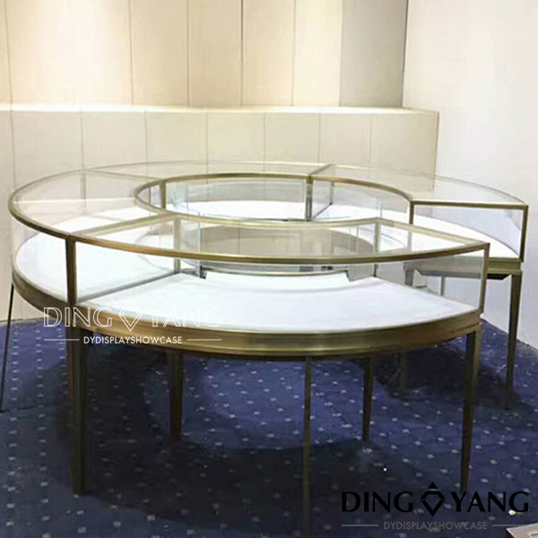 Round Glass Lockable Lighted Jewelry Display Cases