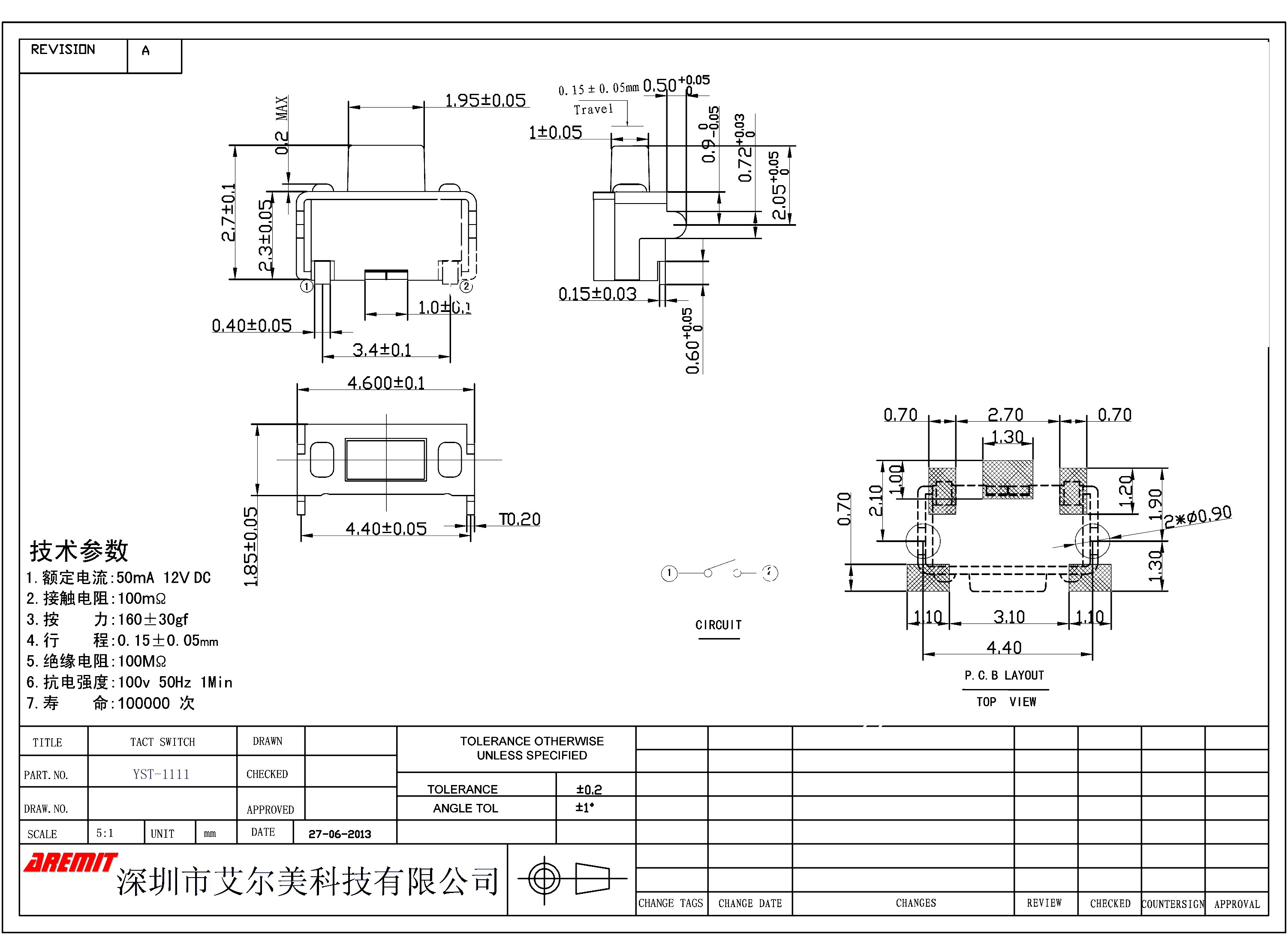 Smt Tact Switch YST-1111
