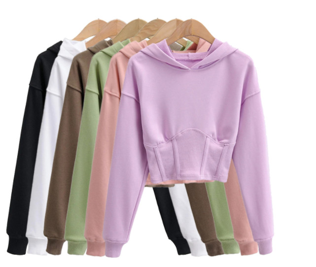 Pure Color Corset Waist Loose Sweater Top Women'S Casual Cotton Crop Top