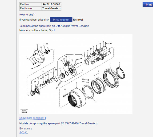 EC290 EC290B Excavator Transmission Gearbox EC240B SA7117-38060 14528258