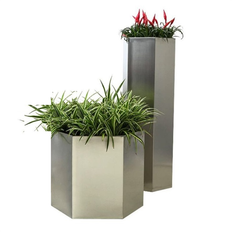 Functional metal flower planter geometric tapered flower pot