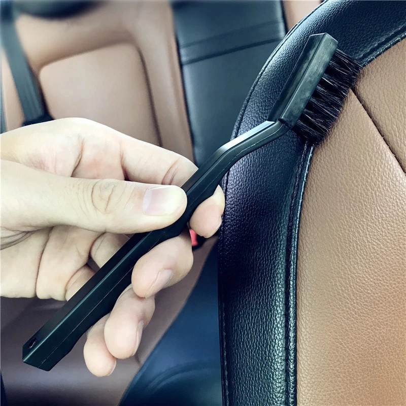 Ergonomic Handle 7" Car Leather Cleaning Brush 18cm For Panel Seams Tyre Engine Room