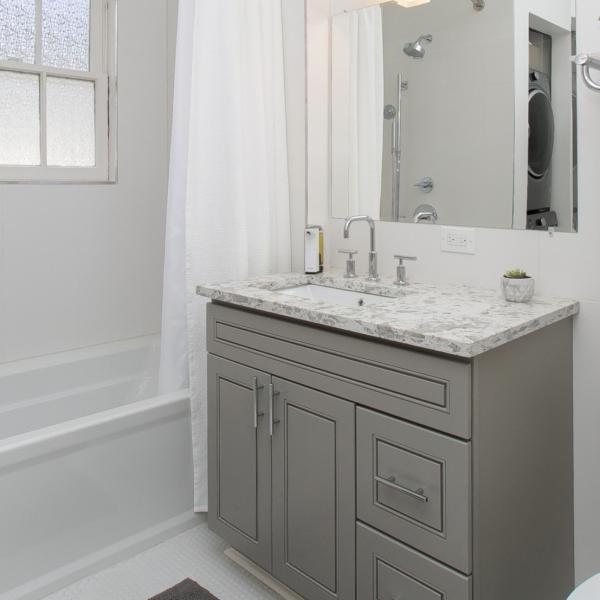 Antique European Red Oak Solid Wood Pale Grey Bathroom Vanity With Wash Hand Basin