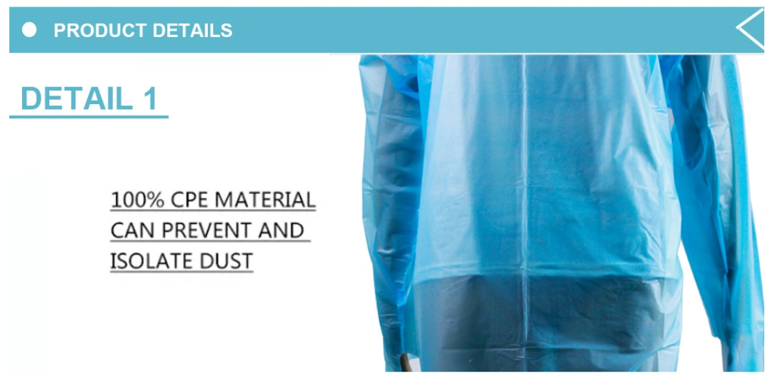 Cast Polyethylene Disposable Blue Gowns With Long Sleeves Open Back Side