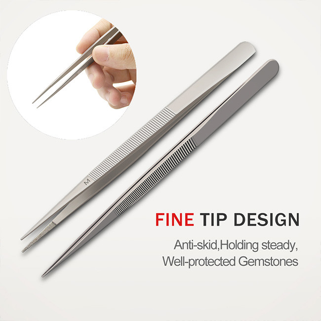 Stainless Steel Pick Up Gem Holding Diamond Tweezers 16cm