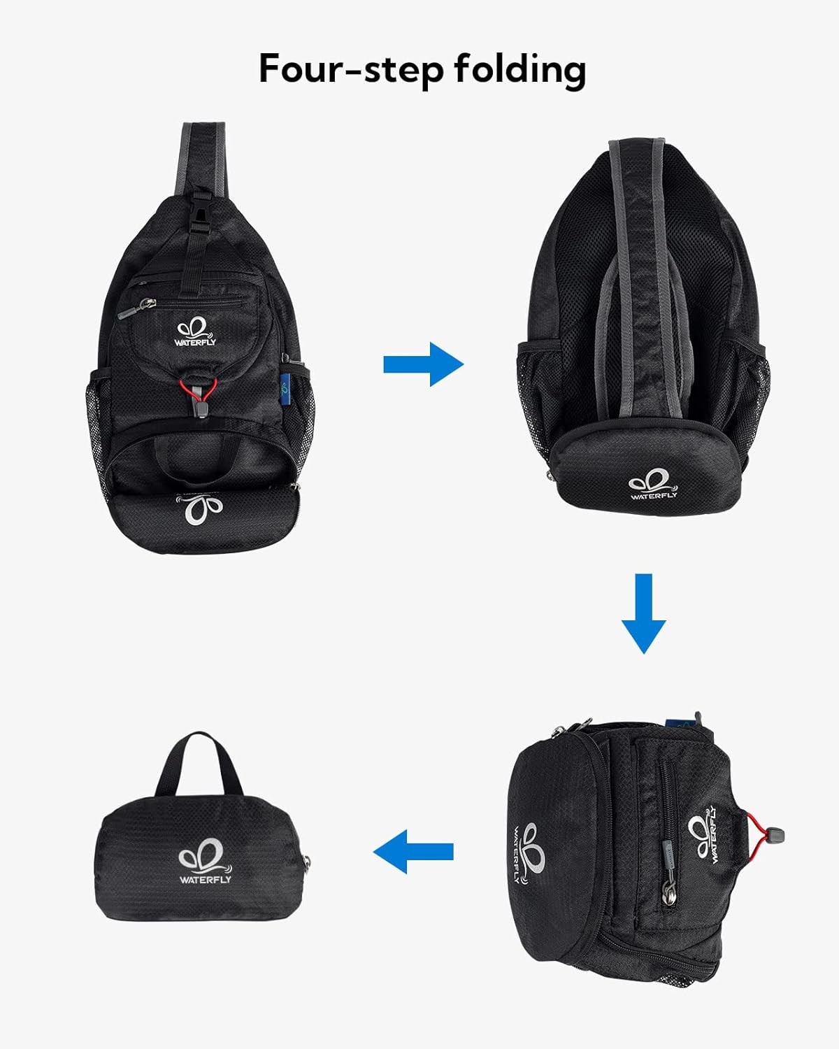 WATERFLY PACKABLE SMALL CROSSBODY SLING BACKPACK SHOULDER CHEST BAG DAYPACK FOR HIKING TRAVELING
