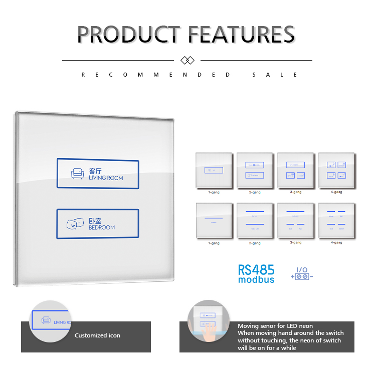 RS485 Modubus Touch Screen Wall Switch Tempered Glass Plastic Cover