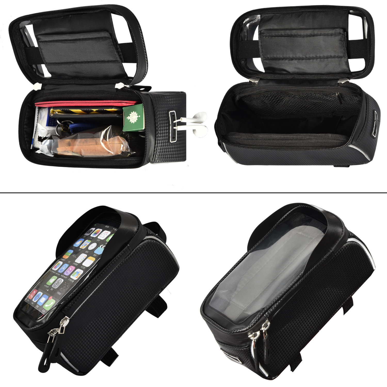 Top Tube Bag Phone Holder Bag With Headphone Hole Window Holder 8x3.2x4.75"