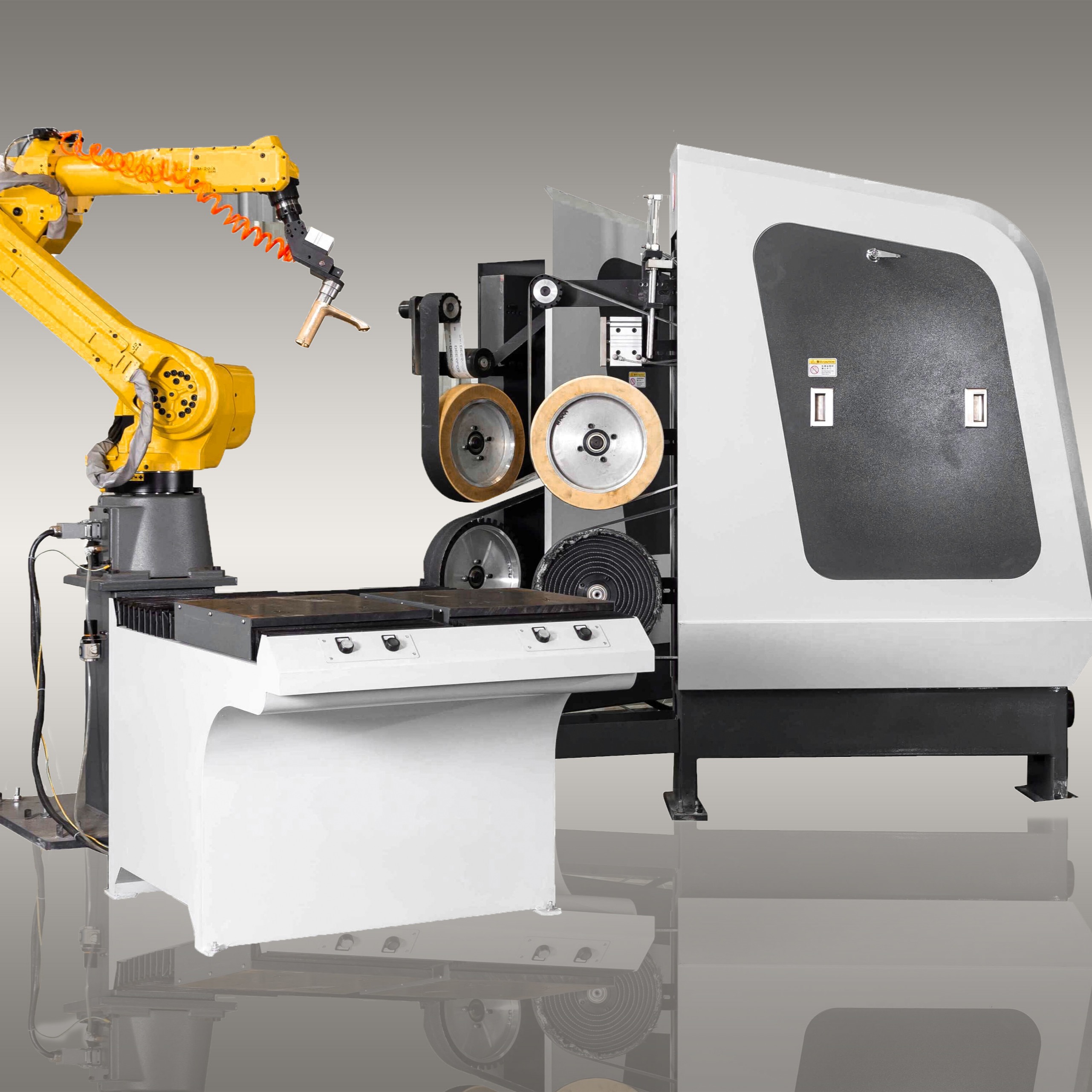 Door Handle Robot Buffing Machine, Robotic Cell Metal Deburring Machine For Belt Polishing Door Handles