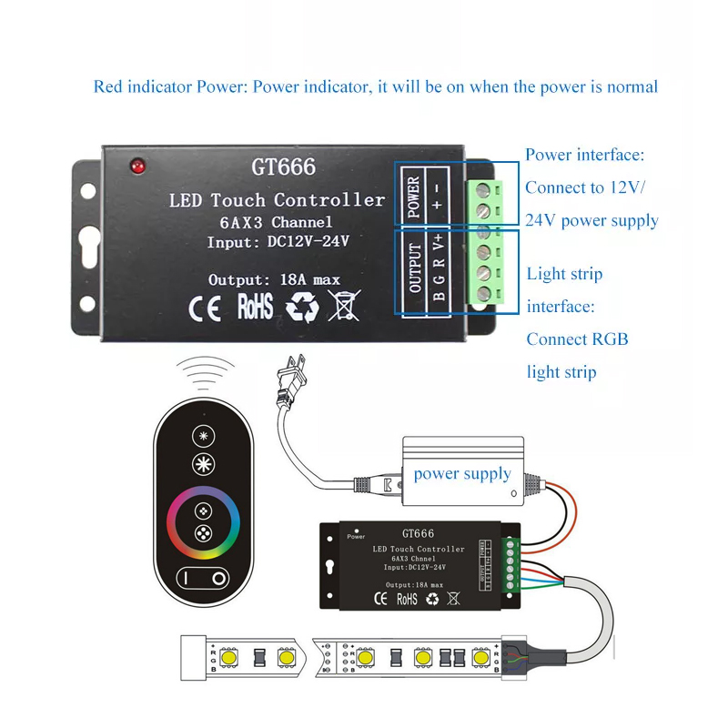 Gt666 Touch LED RGB Controller RF Wireless For LED Strip Light