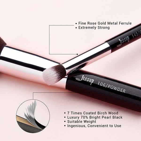 Jessup Full Size Black And Silver Makeup Brushes For Beauty School