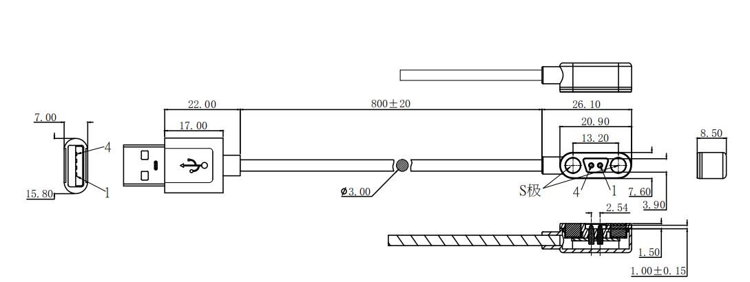 2.54mm Pitch Magnetic Cable Connector 2 Pin Magnetic Connector 12V For Special Shaped LED Lights