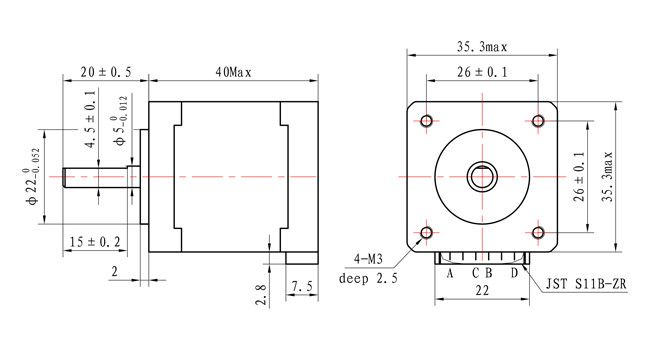 350mNm 33 Ohm Stepper Motor 1.8 Step Angle Two Phase CE ISO ROHS
