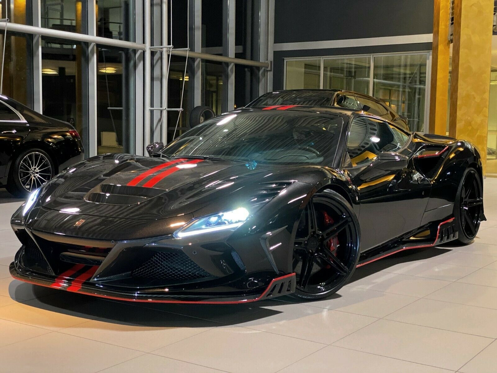 For Ferrari F8 Carbon Fiber Body Kit F8 Upgraded KEYVANY Style Front Shovel Diffuser Spoiler Body Kit