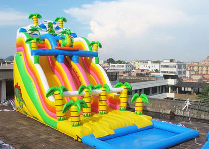 Jungle Inflatable Water Slide With Pool , Commercial Inflatable Water Slide For Playground